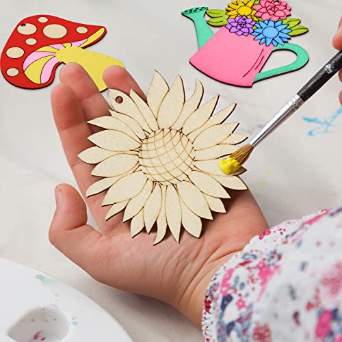 Sophena 80PCS Wooden Spring Ornaments to Paint, 8 Styles DIY Blank Unfinished Wood Cutouts Ornament for Home Crafts Hanging Decorations, Insect Dragonfly Butterfly Snail Watering Can Mushroom Flower Shape - Image 4