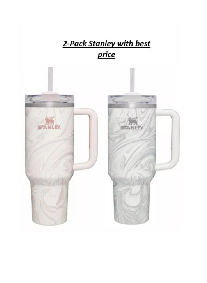 Stanley 2-Pack Quencher H2.0 FlowState 40oz Stainless Steel Vacuum Insulated Tumbler with Lid & Straw – Rose Quartz & Swirl – Leak-Resistant, Double-Walled, Keeps Drinks Hot for 7 Hours, Cold for 11 Hours – Durable & Convenient for Coffee, Water, Smoothies & More – Perfect for On-the-Go Hydration - Image 2
