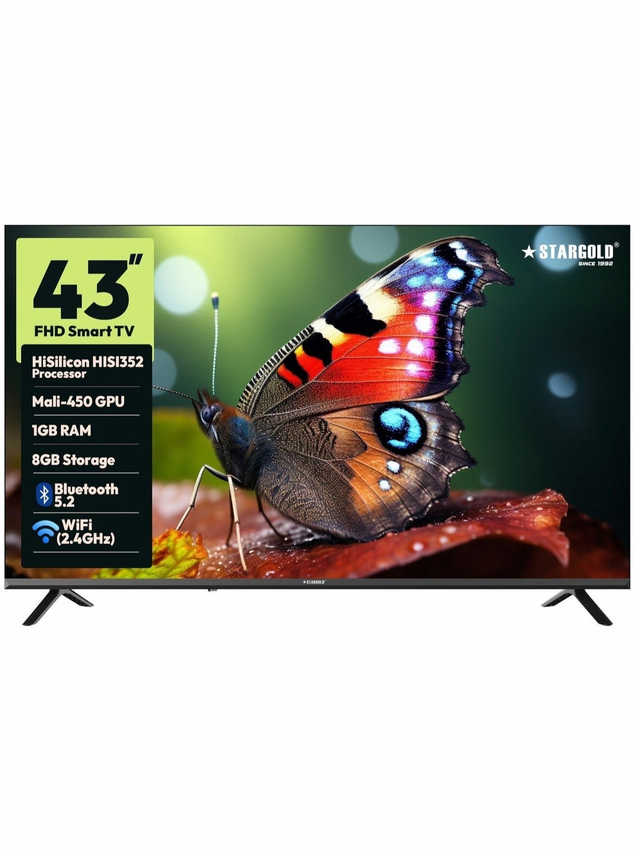 43 Inch Full HD Smart TV 1080p LED TV with Android 14, Frameless Design, 1GB RAM, 60Hz Refresh Rate, 3 HDMI, 2 USB, Wi-Fi, RJ45, A+ Grade Panel, Triple Tuner Smart LED TV SG-C4325SMART Black