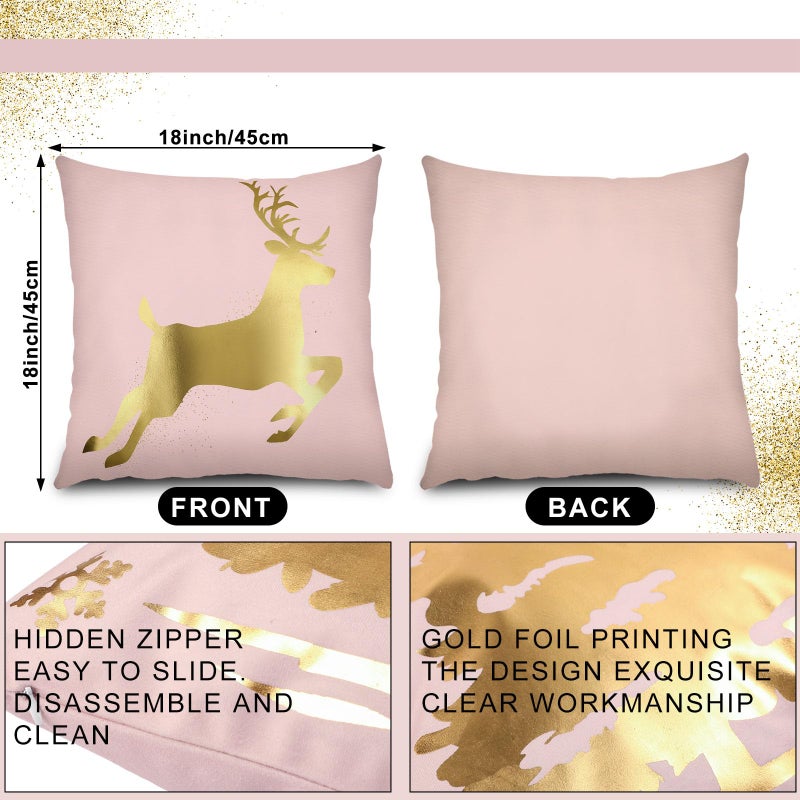 Tatuo 6 Pcs Christmas Pillow Covers Cushion Covers Decoration 18 x 18 in Christmas Pillow Cover Winter Holiday Decor Throw Pillow Case for Sofa Couch Xmas Office Bedroom Decorations(Pink  Gold) - Image 2