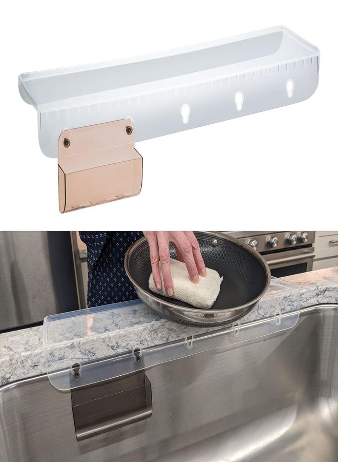 SiliProducts SiliSink Silicone Sink Edge Guard for Kitchen Sink - Fits 3.75” - 4” Wide - The Original Silicone Sink Edge Protector with Sponge Caddy - Splash Guard, 20” Clear Diamond - Image 1