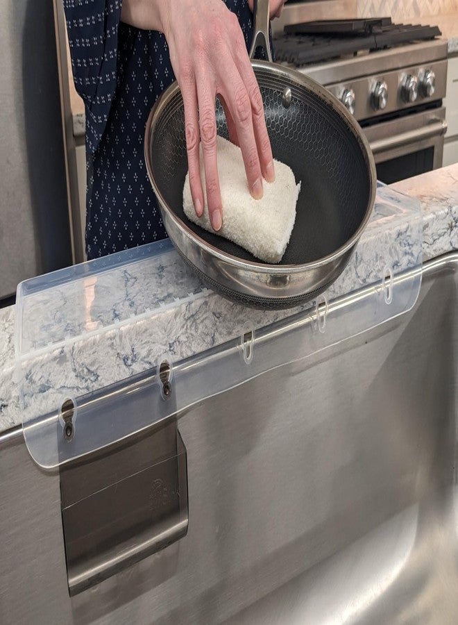 SiliProducts SiliSink Silicone Sink Edge Guard for Kitchen Sink - Fits 3.75” - 4” Wide - The Original Silicone Sink Edge Protector with Sponge Caddy - Splash Guard, 20” Clear Diamond - Image 3