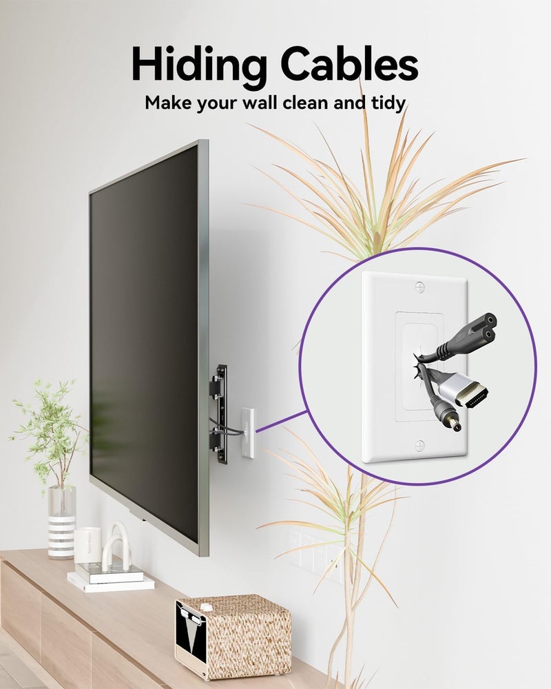 VCELINK Wall Plate Cable Pass Through, Single Gang Decorator Wall Plate Cover, Flexible Rubber Wall Grommets Insert for Low Voltage Cables, Wall Mount TV, Home Theater System, 2-Pack, White - Image 3