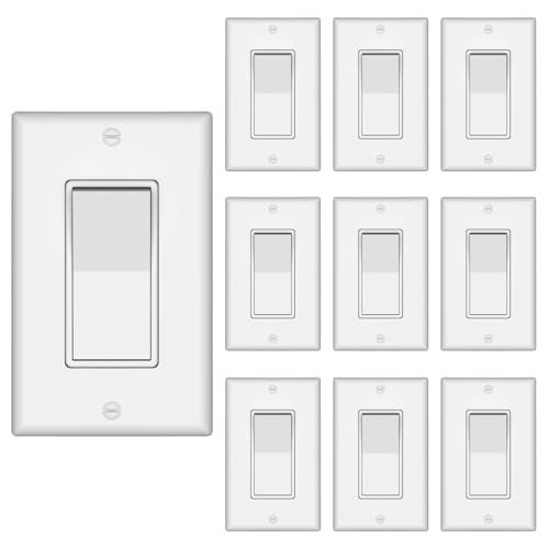 ThunderWay Single Pole Decorator Wall Light Switch with Wall Plate, 15A 120V/277V, On/Off Paddle Switch, Residential Grade - UL Listed, White (10) - Image 1