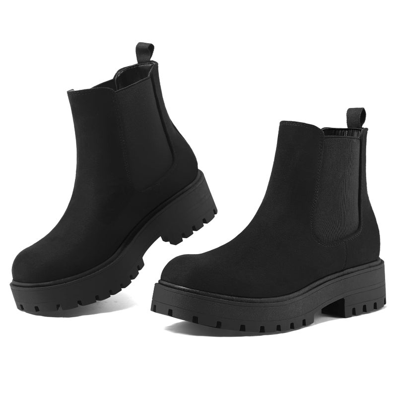 mysoft Women's Chelsea boots Low Heel Slip On Lug Sole Elastic Ankle Booties - Image 5
