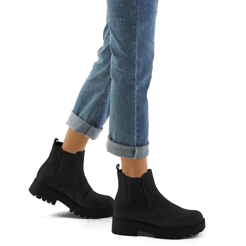 mysoft Women's Chelsea boots Low Heel Slip On Lug Sole Elastic Ankle Booties - Image 2