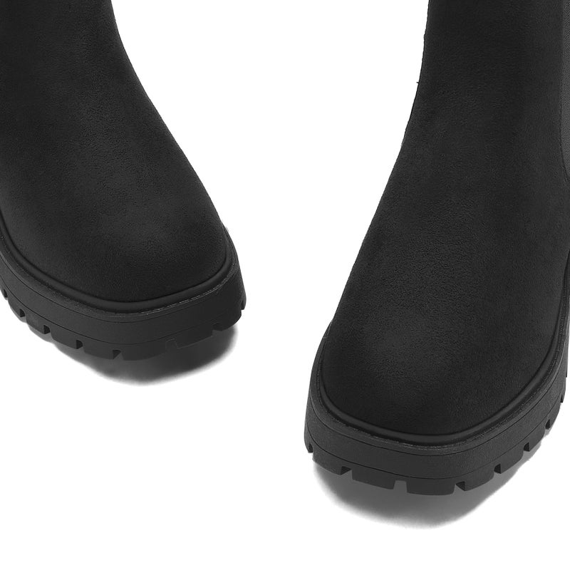 mysoft Women's Chelsea boots Low Heel Slip On Lug Sole Elastic Ankle Booties - Image 3