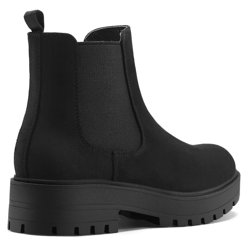 mysoft Women's Chelsea boots Low Heel Slip On Lug Sole Elastic Ankle Booties - Image 4