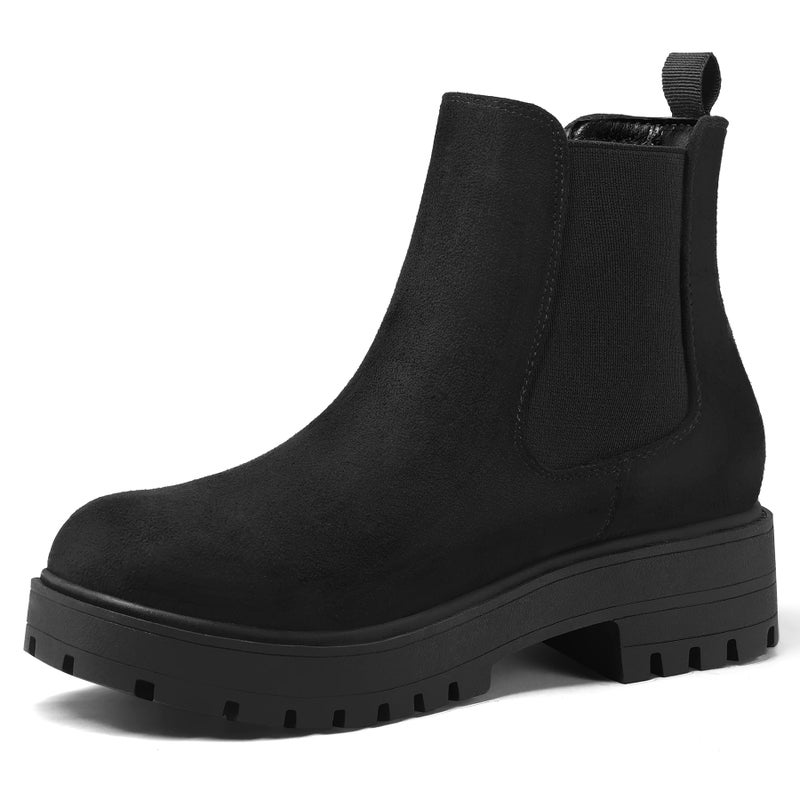 mysoft Women's Chelsea boots Low Heel Slip On Lug Sole Elastic Ankle Booties - Image 1