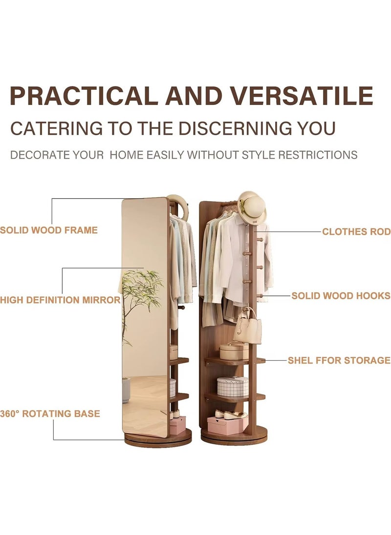 Rotating Solid Wood Dressing Mirror Cabinet with Storage Full Length Rotatable Mirror