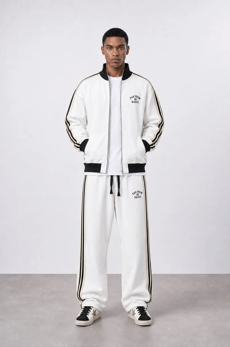 Respire Men's Far From Basic Striped Doubleface Tracksuit Set, Ecru
