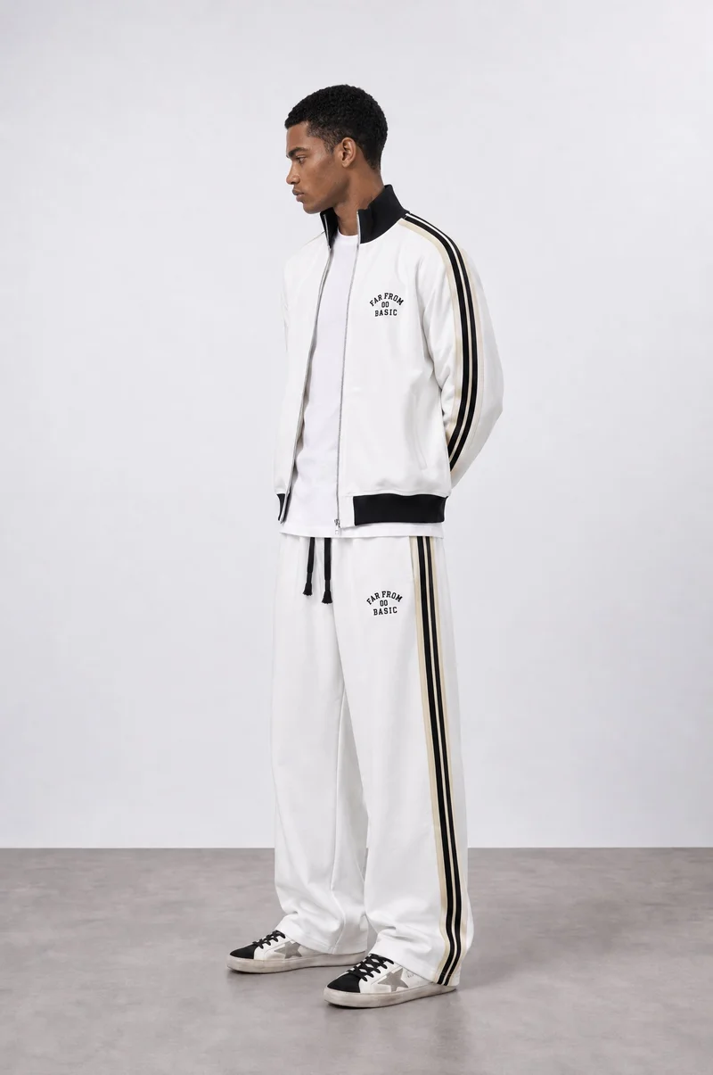 Respire Men's Far From Basic Striped Doubleface Tracksuit Set, Ecru
