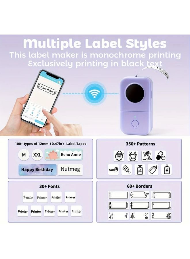 طابعة حرارية محمولة لصنع الملصقات باللون الأرجواني قابلة لإعادة الشحن وسهلة الاستخدام للمكتب وتنظيم المنزل - Image 4