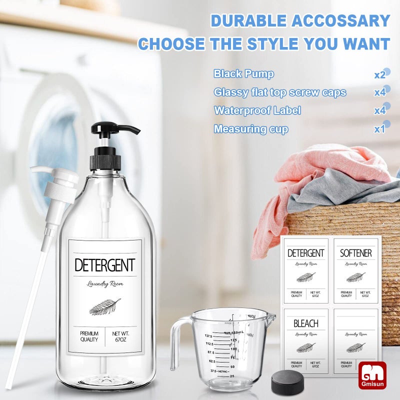 GMISUN Laundry Detergent Dispenser, 2 Pack Liquid Laundry Soap Dispenser, 64oz Storage Container for Farmhouse Laundry Room Decor, Liquid Bottle Organizer for Detergent/Softener/Bleach - Image 4