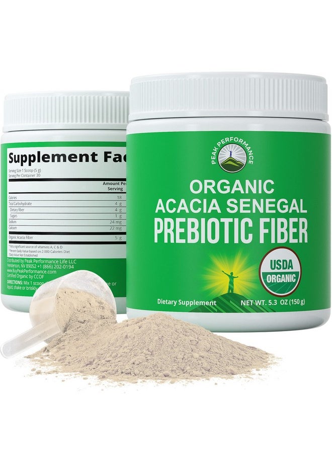Peak Performance Organic Acacia Senegal Prebiotic Fiber Powder. Usda Organic Plant Based Vegan Prebiotics Supplement For Gut Health. With Digestive Enzymes For Digestion Roughage Without Bloating Gas  - Image 1