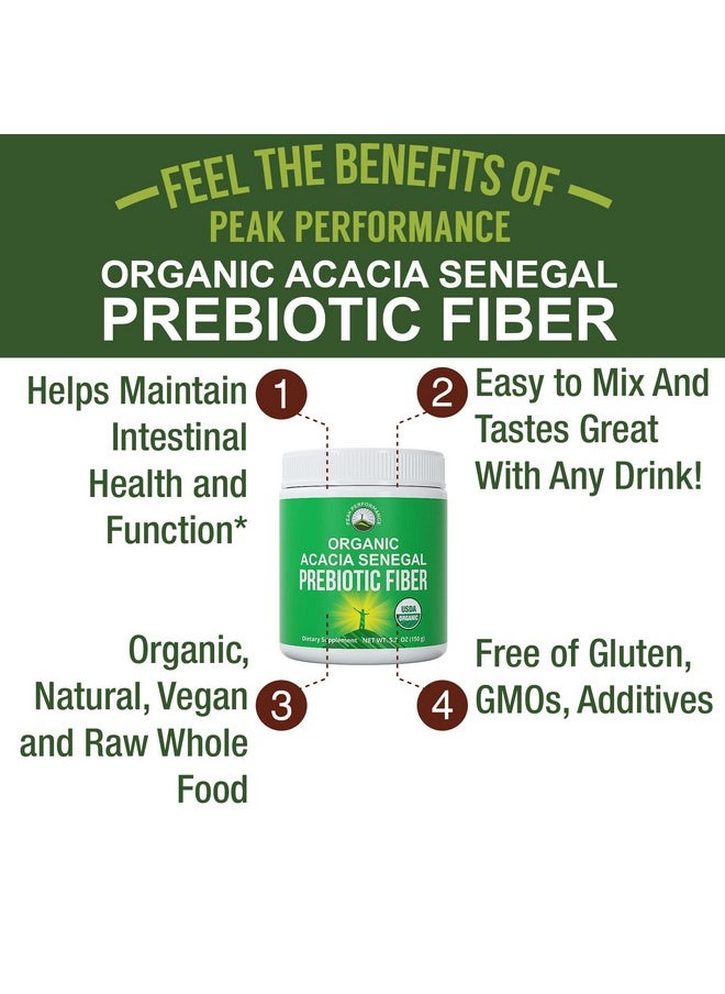 Peak Performance Organic Acacia Senegal Prebiotic Fiber Powder. Usda Organic Plant Based Vegan Prebiotics Supplement For Gut Health. With Digestive Enzymes For Digestion Roughage Without Bloating Gas  - Image 4
