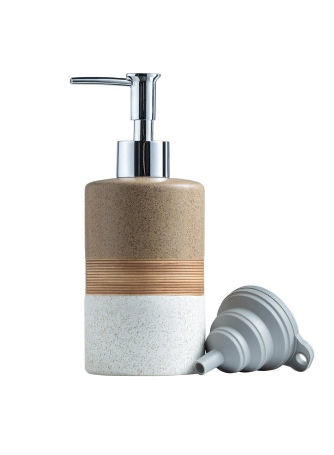 Cormomu Ceramic Soap Dispenser Set for Hand Soap, Shampoo, Dish Soap, Conditioner, Includes Stainless Steel Pump and Silicone Funnel, 12 Oz, Modern Kitchen Decor - Image 1