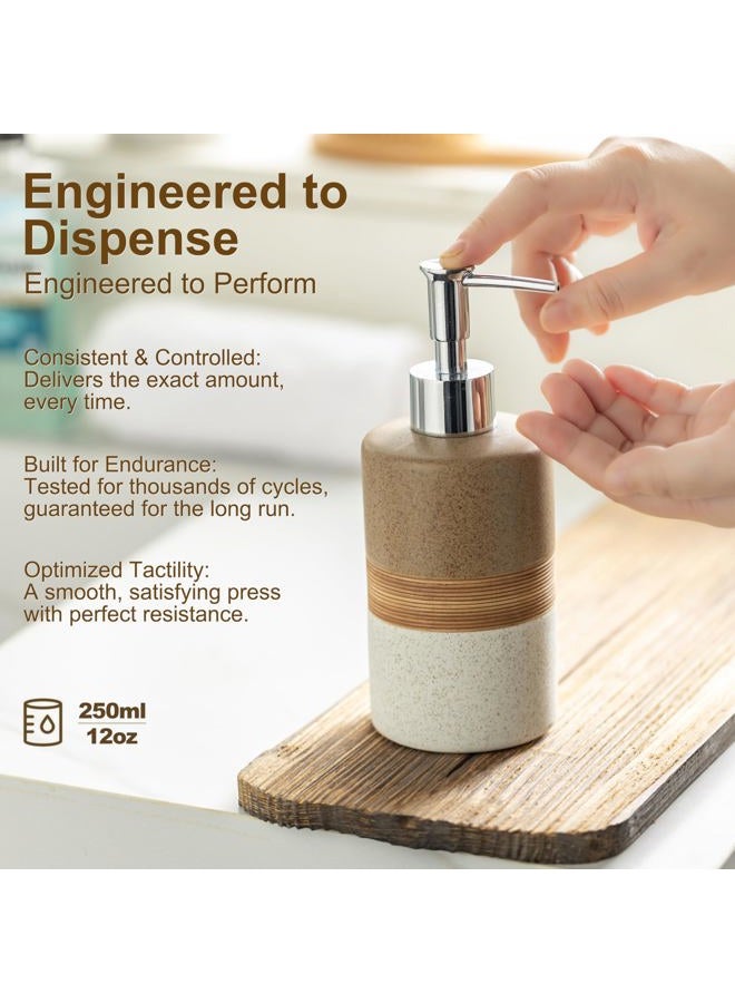 Cormomu Ceramic Soap Dispenser Set for Hand Soap, Shampoo, Dish Soap, Conditioner, Includes Stainless Steel Pump and Silicone Funnel, 12 Oz, Modern Kitchen Decor - Image 3