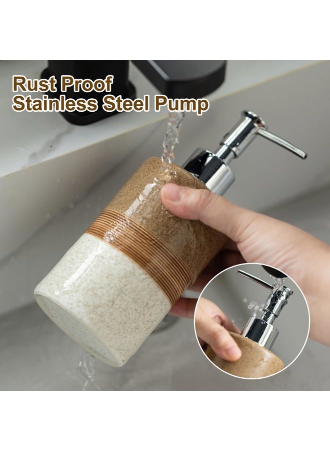 Cormomu Ceramic Soap Dispenser Set for Hand Soap, Shampoo, Dish Soap, Conditioner, Includes Stainless Steel Pump and Silicone Funnel, 12 Oz, Modern Kitchen Decor - Image 4