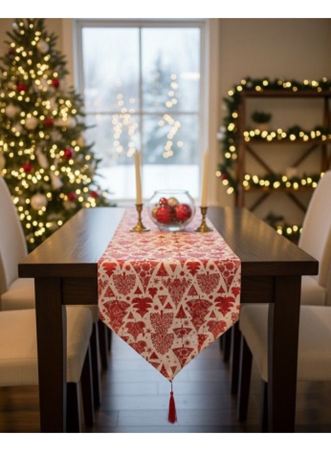 Christmas Table Runner, Christmas Accessories, Decorative Runner with Reindeer, Santa Claus, and Christmas Designs, Linen Fabric, Runner Length: 180 cm - Image 1