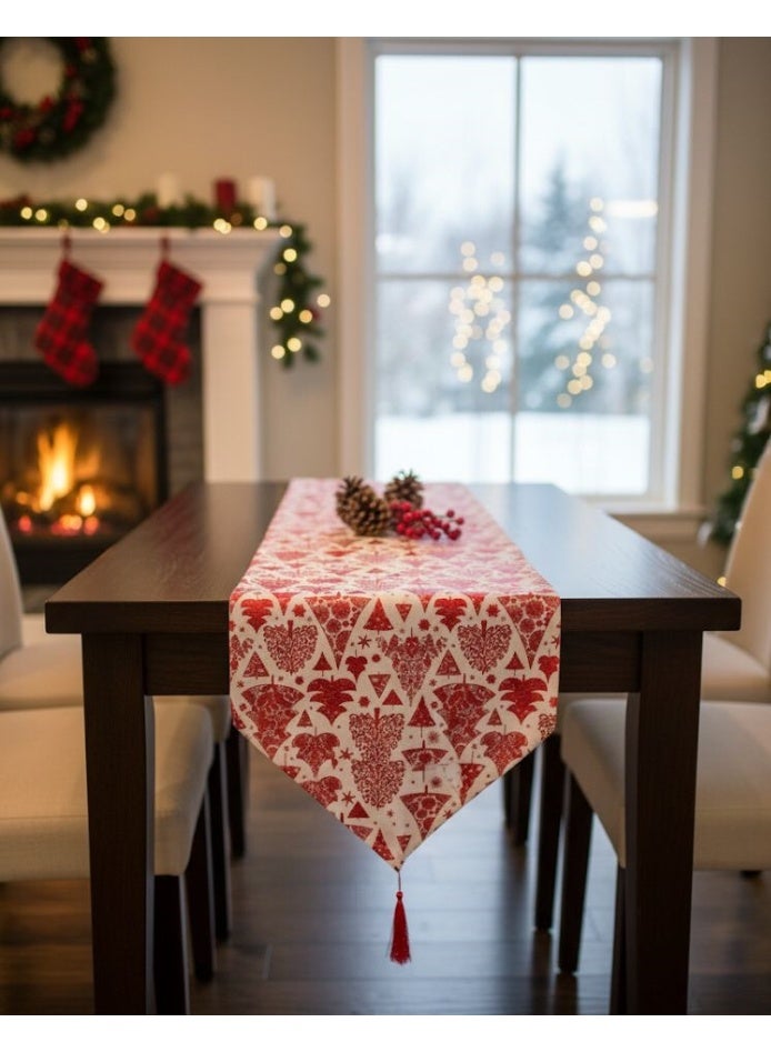 Christmas Table Runner, Christmas Accessories, Decorative Runner with Reindeer, Santa Claus, and Christmas Designs, Linen Fabric, Runner Length: 180 cm - Image 2