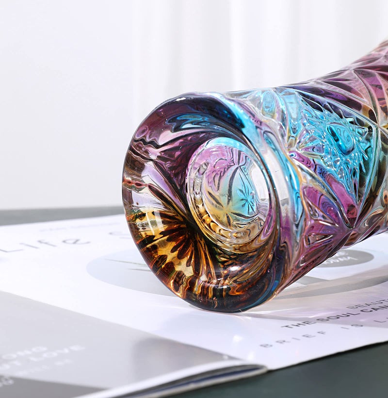 Yuccasly Glass Colorful Vase,Glass Flower Vase Decor for Home Dining Table Living Room,Office Wedding Holiday Party,Handmade Pattern(Sun Flower) - Image 3
