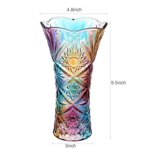 Yuccasly Glass Colorful Vase,Glass Flower Vase Decor for Home Dining Table Living Room,Office Wedding Holiday Party,Handmade Pattern(Sun Flower) - Image 2