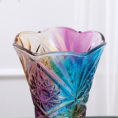 Yuccasly Glass Colorful Vase,Glass Flower Vase Decor for Home Dining Table Living Room,Office Wedding Holiday Party,Handmade Pattern(Sun Flower) - Image 4