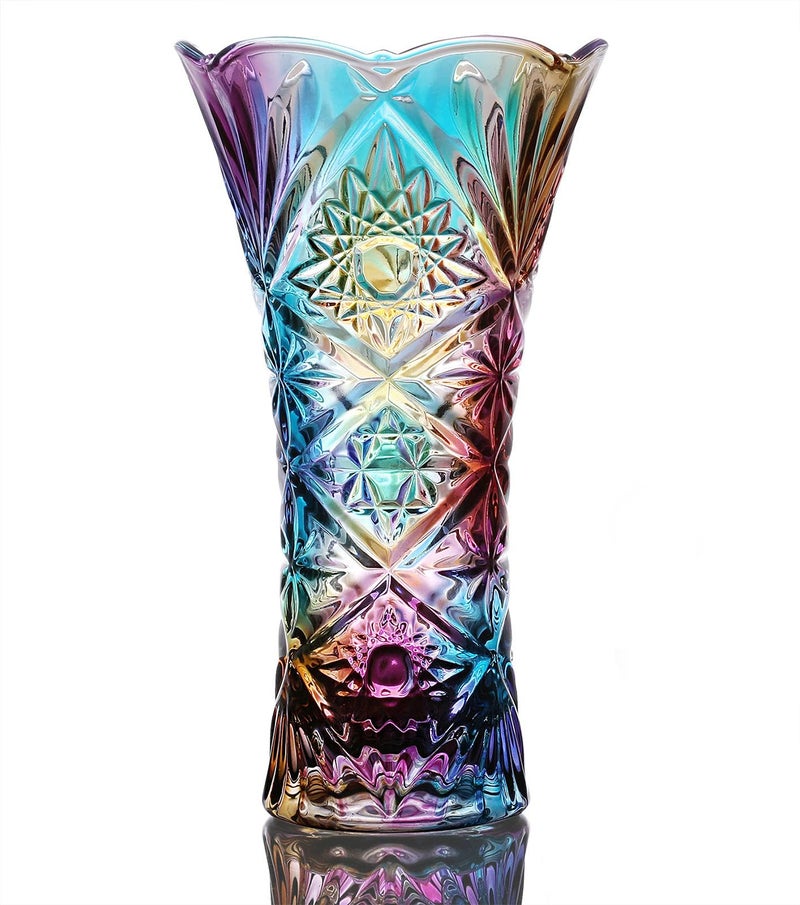 Yuccasly Glass Colorful Vase,Glass Flower Vase Decor for Home Dining Table Living Room,Office Wedding Holiday Party,Handmade Pattern(Sun Flower) - Image 1