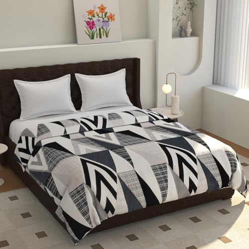 TIB® Warm Reversible Quilt Cover Double Bed with Zipper, Duvet Cover Double Bed Soft Flannel (90x100) Inches (Tri Black) - Image 1
