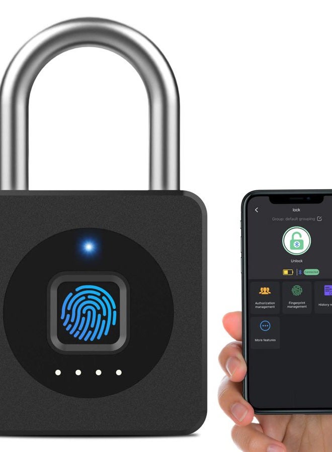 Elinksmart Fingerprint Gym Locker Lock, Keyless Biometric Padlock, Weatherproof Electronic Digital Bluetooth App Smart Combo Pad Lock for Outdoor Fence Gate School Locker Storage Pool Shed - Black - Image 1