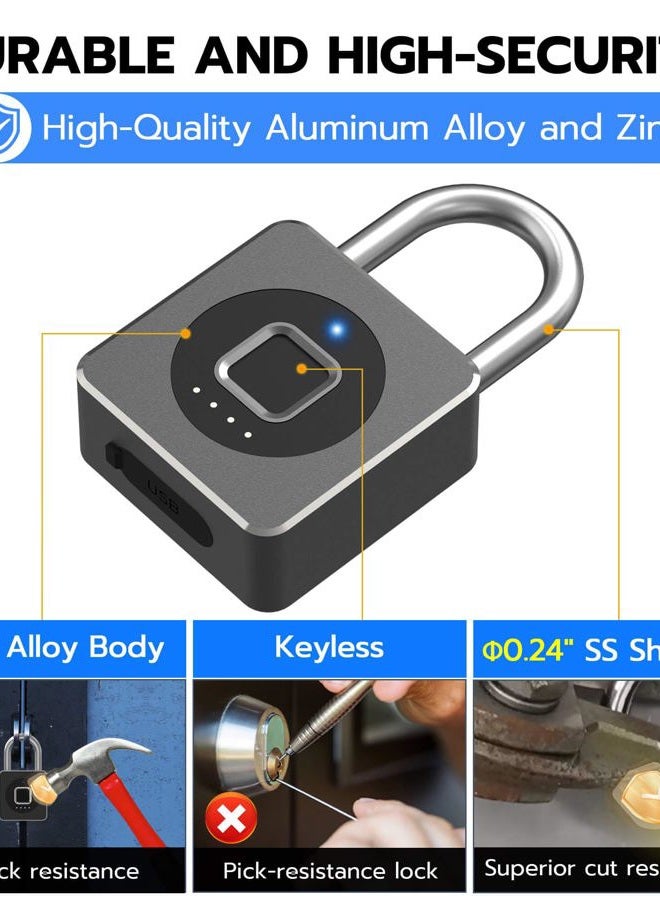 Elinksmart Fingerprint Gym Locker Lock, Keyless Biometric Padlock, Weatherproof Electronic Digital Bluetooth App Smart Combo Pad Lock for Outdoor Fence Gate School Locker Storage Pool Shed - Black - Image 5