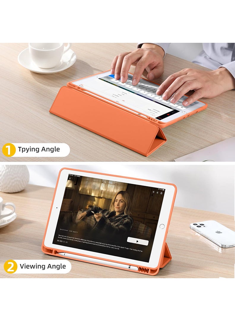 Theodor Case Compatible with iPad 10.2 Inch 2021/2020/2019, for iPad 9th/8th/7th Generation Smart Case with Pencil Holder, Protective Case with Soft TPU Back, Auto Sleep/Wake Cover, Orange - Image 4