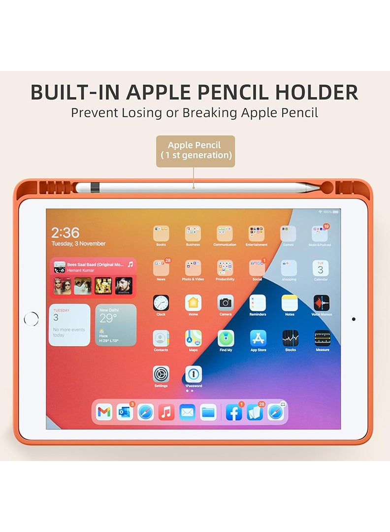 Theodor Case Compatible with iPad 10.2 Inch 2021/2020/2019, for iPad 9th/8th/7th Generation Smart Case with Pencil Holder, Protective Case with Soft TPU Back, Auto Sleep/Wake Cover, Orange - Image 5