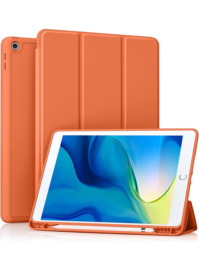 Theodor Case Compatible with iPad 10.2 Inch 2021/2020/2019, for iPad 9th/8th/7th Generation Smart Case with Pencil Holder, Protective Case with Soft TPU Back, Auto Sleep/Wake Cover, Orange - Image 1
