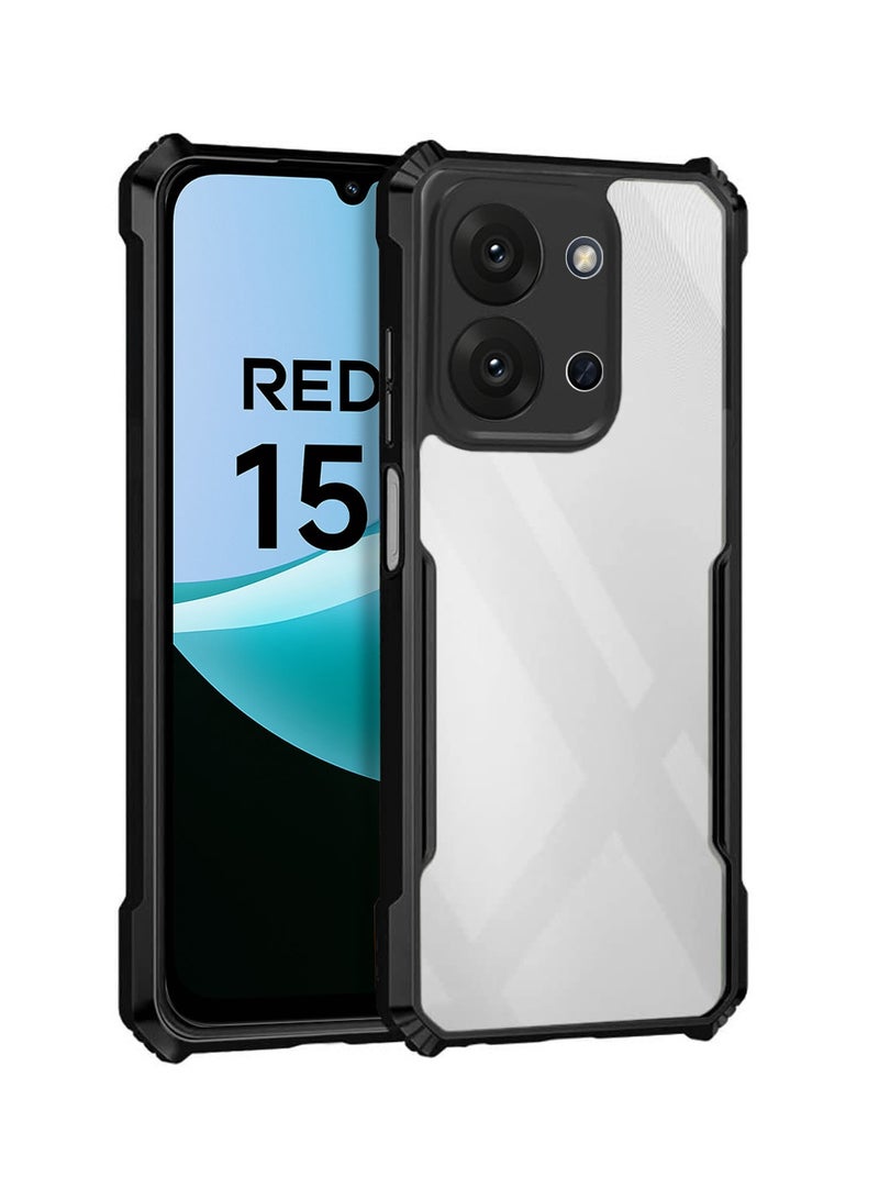Wtech Xiaomi Redmi 15C 4G/5G 2025 Hybrid TPU Silicone with Raised Armour Bumpers Slim Case Cover (MCAPSA) - Clear/Black - Image 1