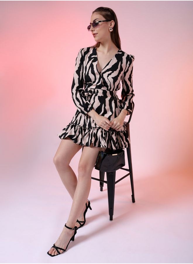 Freehand - Women Fit and Flared Party Wear Animal Print Wrap Around Dress - Image 1