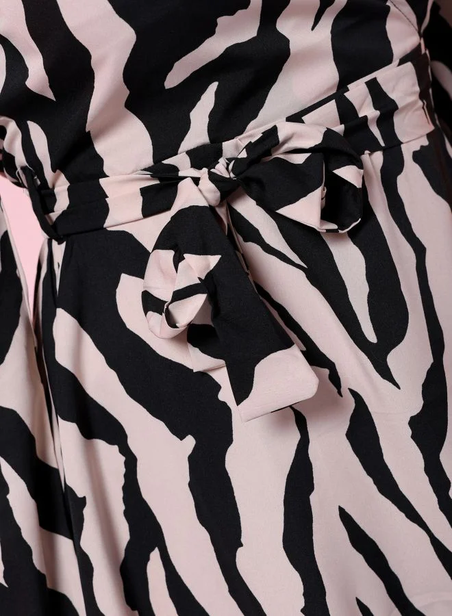 Freehand Women Fit and Flared Party Wear Animal Print Wrap Around Dress