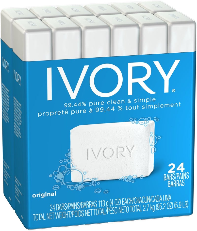 Ivory Original 24-Count Bath Size Bars, 4 Oz Each - 99.44% Pure Clean & Simple Soap