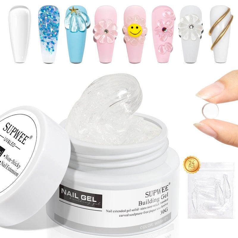 SUPWEE Solid Builder Gel for Nail Extension - 30g Clear Non Stick Hand, 3D Sculpture Carving Gel Modeling Nail Art Soak Off Manicure DIY At Home - Image 1
