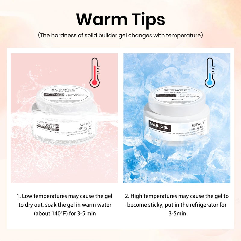 SUPWEE Solid Builder Gel for Nail Extension - 30g Clear Non Stick Hand, 3D Sculpture Carving Gel Modeling Nail Art Soak Off Manicure DIY At Home - Image 2