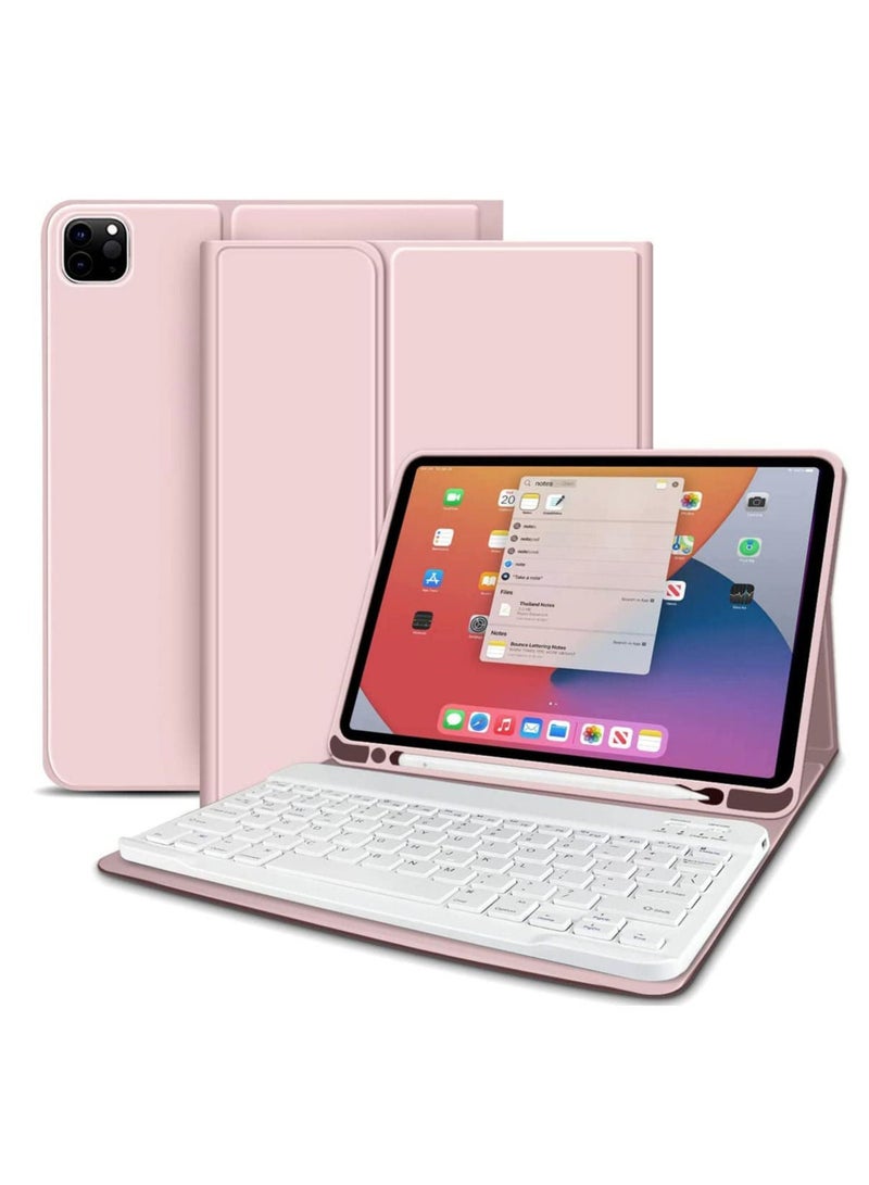 حافظة لوحة مفاتيح آيباد برو 11 2022/2021/2020 بلون الذهب الوردي، حافظة آيباد برو 11 الجيل 5/4/3/2 وحافظة قلم، لوحة مفاتيح لاسلكية بلوتوث قابلة للفصل مغناطيسياً