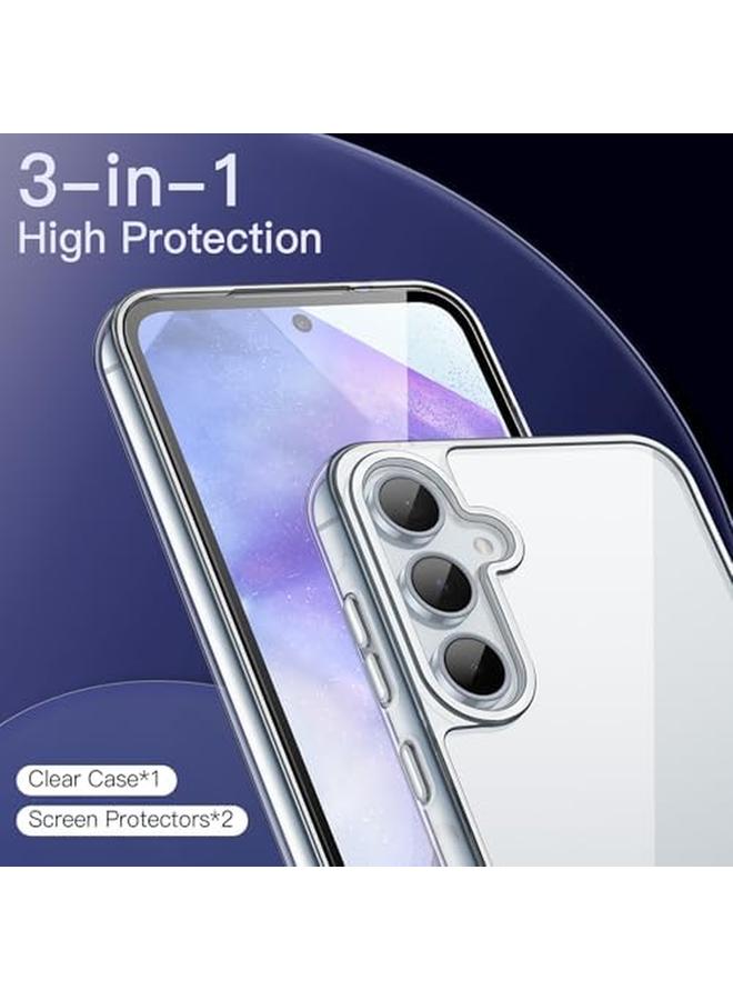 جي تيك جراب 3 في 1 لهاتف Samsung Galaxy A55 5G مع قطعتين من واقي الشاشة وطبقة زجاجية مقواة ومضادة للصدمات وغطاء واقٍ شفاف خلفي - Image 3