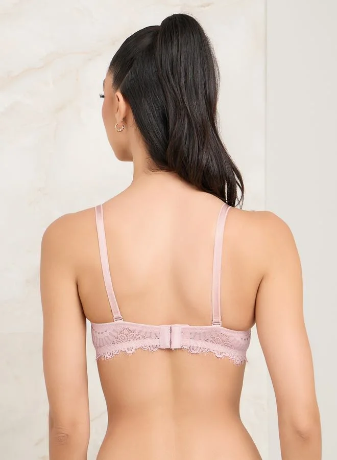 Styli Padded Wired Eyelash All Over Lace Plunge Bra