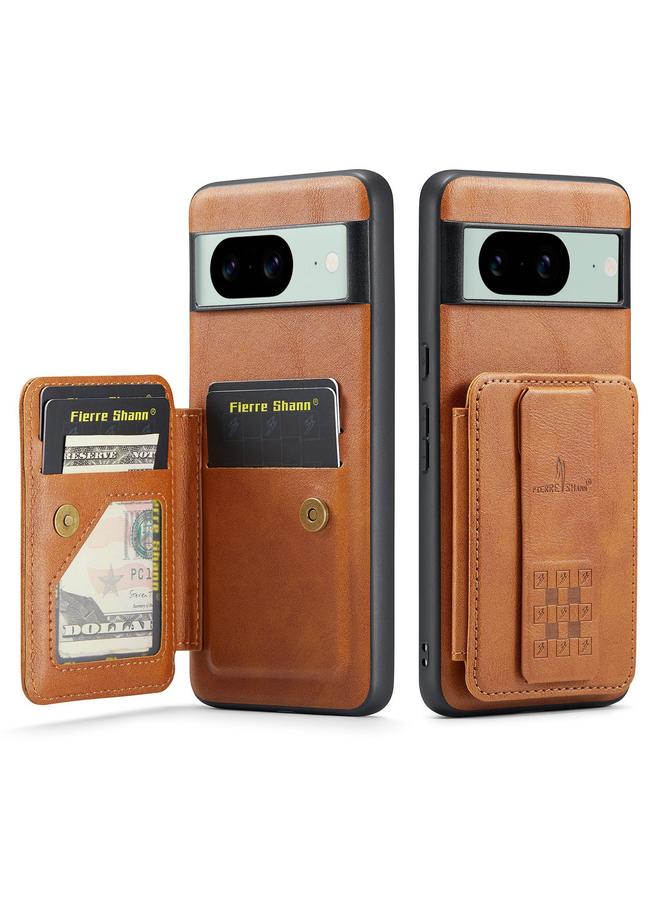 The Bros Case For Google Pixel 7 Fierre Shann Oil Wax Cow Leather Card Holder Back Phone Case