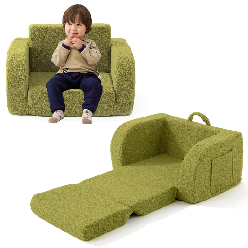 MuaMelop Toddler Couch, 2-in-1 Toddler Chairs Comfy 1-3 Years Old, Toddler Chair for Girls and Boys, Kids Couch Bed Fold Out, Convertible Baby Sofa to Lounge Chair for Playing, Reading, Napping, Green - Image 1