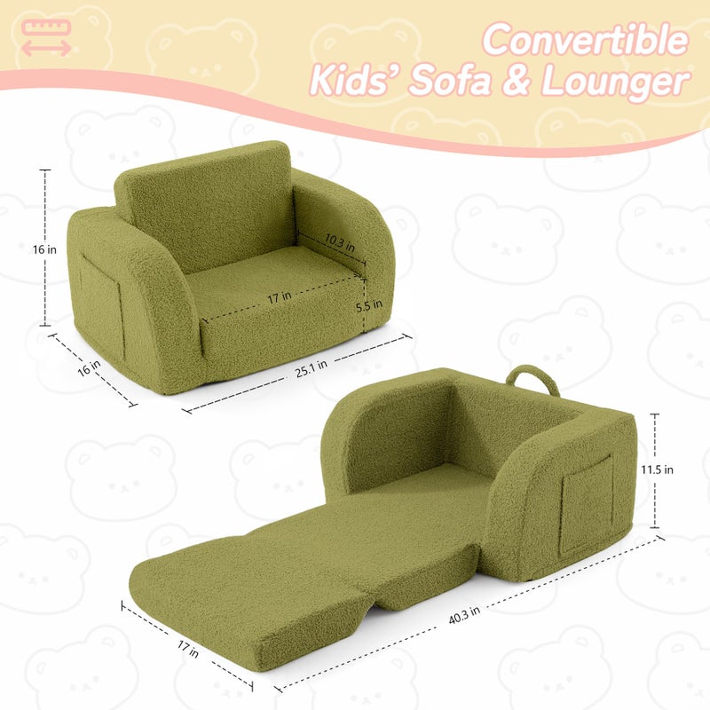 MuaMelop Toddler Couch, 2-in-1 Toddler Chairs Comfy 1-3 Years Old, Toddler Chair for Girls and Boys, Kids Couch Bed Fold Out, Convertible Baby Sofa to Lounge Chair for Playing, Reading, Napping, Green - Image 3