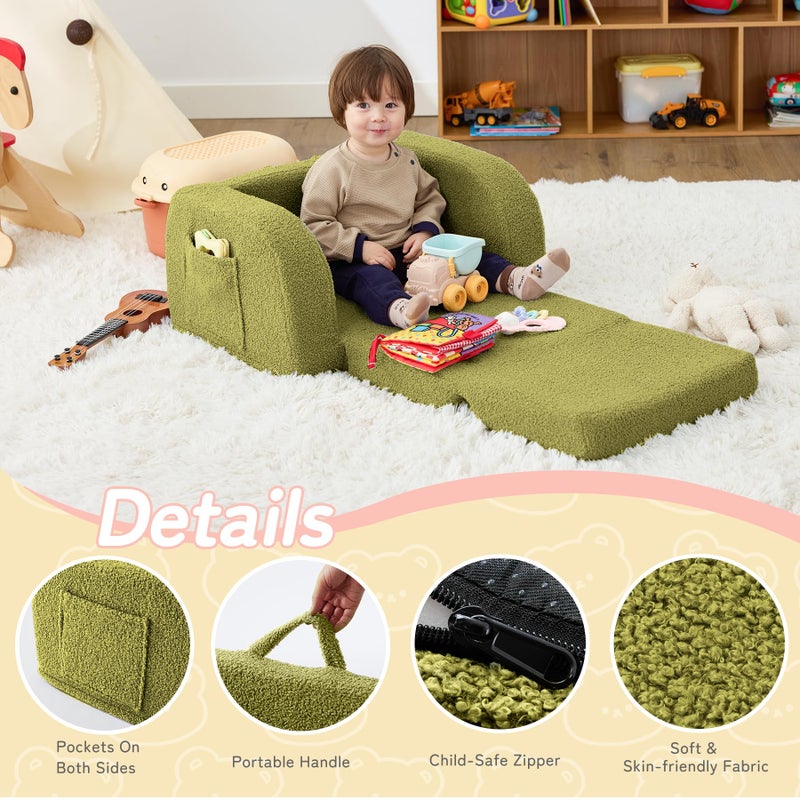 MuaMelop Toddler Couch, 2-in-1 Toddler Chairs Comfy 1-3 Years Old, Toddler Chair for Girls and Boys, Kids Couch Bed Fold Out, Convertible Baby Sofa to Lounge Chair for Playing, Reading, Napping, Green - Image 4