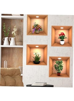 Mishrit Mishrit 4 Pack 3D Green Plants Wall Stickers | Botanical Decals for Bedroom Living Room Kitchen Decals  - Image 3