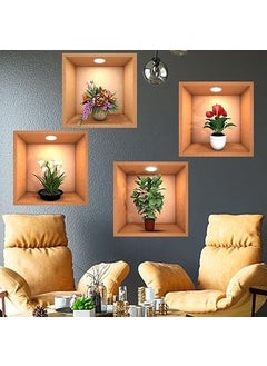 Mishrit Mishrit 4 Pack 3D Green Plants Wall Stickers | Botanical Decals for Bedroom Living Room Kitchen Decals  - Image 2